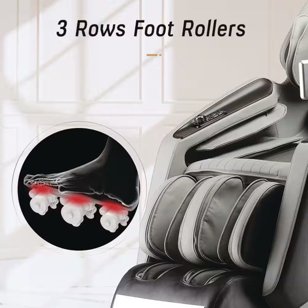 4D Deluxe Gray and Black Zero Gravity and Space Saving Faux Leather Heated Massage Chair with Sl-Track and Bluetooth